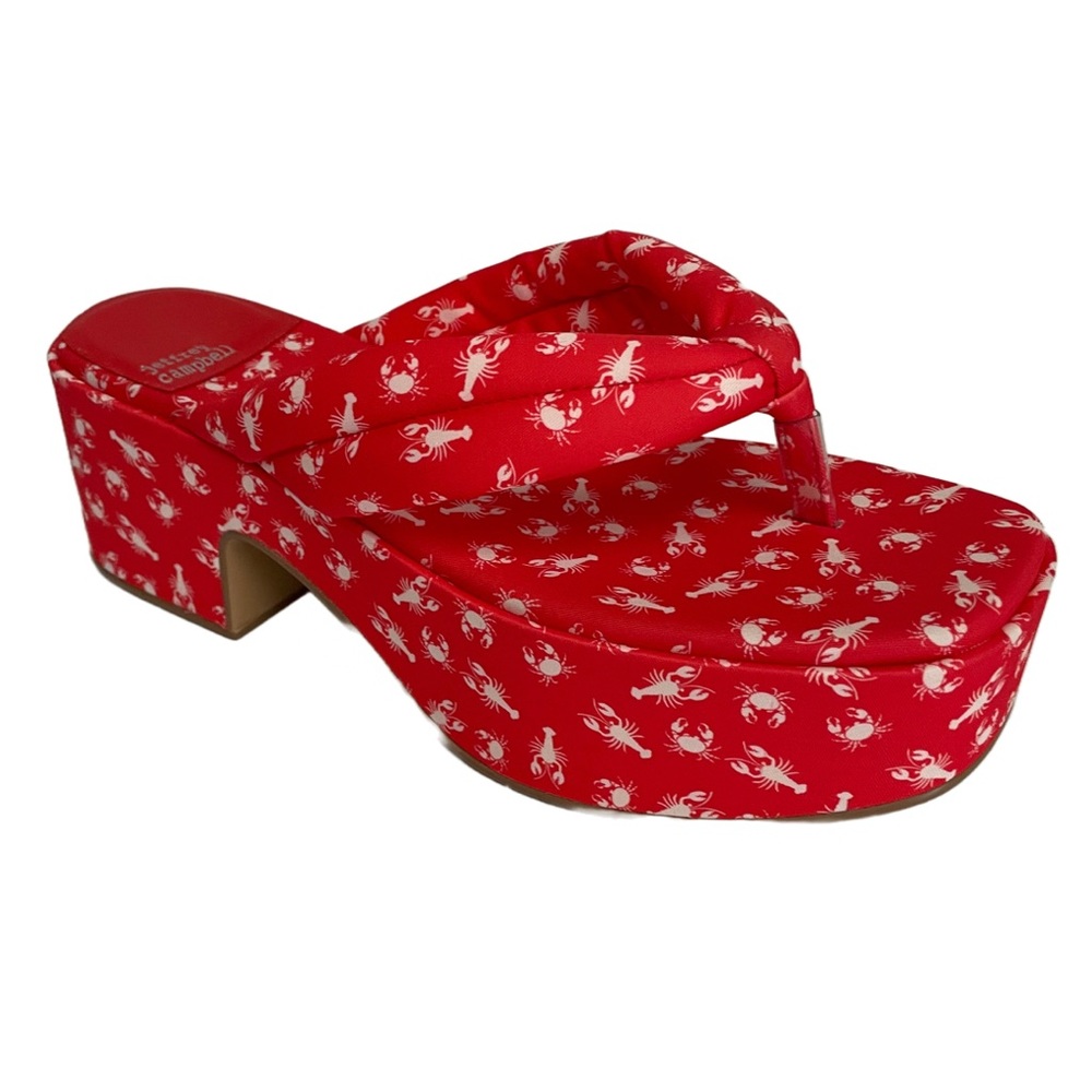 NIB Jeffrey Campbell Luau Platform Flip Flop Red White Lobster Print Size 8